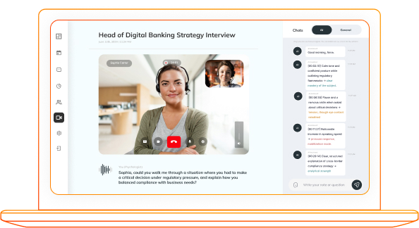 AI platform analyzing live interview video, voice, and intonation in real time for candidate assessment